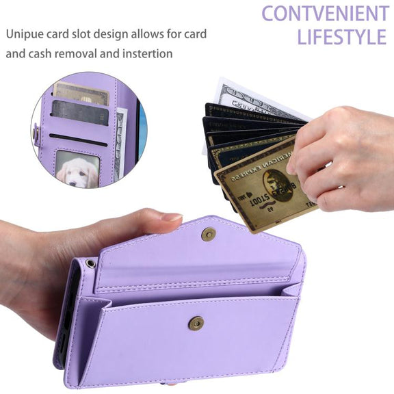 For iPhone 16e Wallet Multi-card Slot Leather Phone Case with Lanyard(Purple)