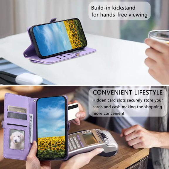 For iPhone 16e Wallet Multi-card Slot Leather Phone Case with Lanyard(Purple)