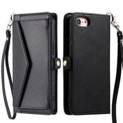 For iPhone 16e Wallet Multi-card Slot Leather Phone Case with Lanyard(Black)