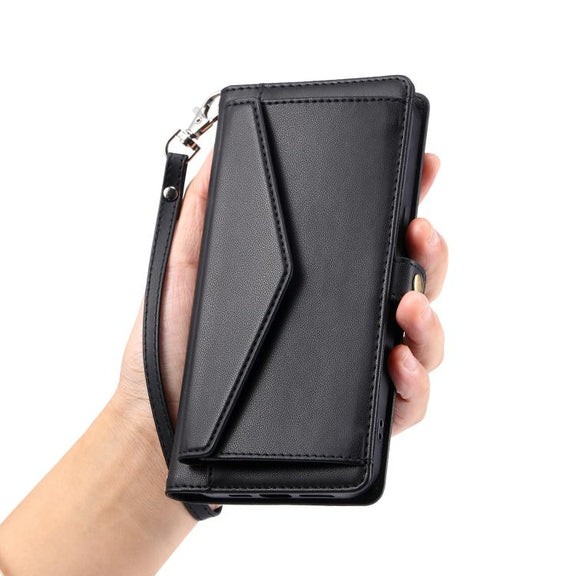 For iPhone 16e Wallet Multi-card Slot Leather Phone Case with Lanyard(Black)