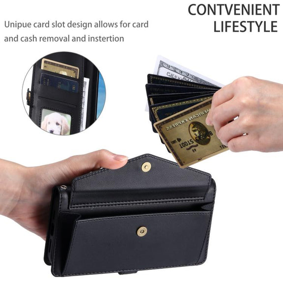 For iPhone 16e Wallet Multi-card Slot Leather Phone Case with Lanyard(Black)