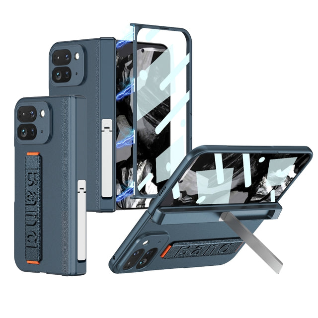 For Google Pixel 9 Pro Fold GKK Integrated Fold Hinge Wrist Strap Phone Case with Holder(Green)