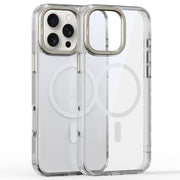 For iPhone 16 Pro Max Mirror Crystal Clear Lens Holder MagSafe Magnetic Phone Case(Transparent)