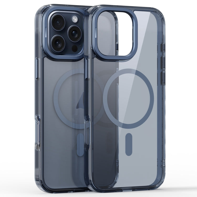 For iPhone 16 Pro Mirror Crystal Clear Lens Holder MagSafe Magnetic Phone Case(Transparent Titanium Blue)