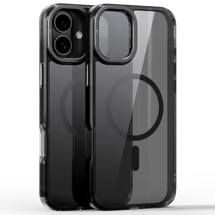 For iPhone 16 Mirror Crystal Clear Lens Holder MagSafe Magnetic Phone Case(Transparent Black)