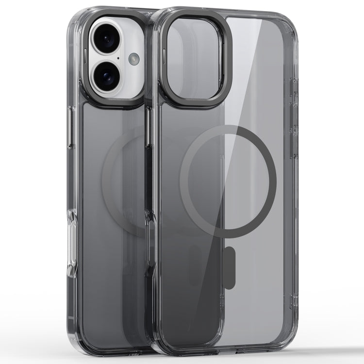 For iPhone 16 Mirror Crystal Clear Lens Holder MagSafe Magnetic Phone Case(Transparent Grey)