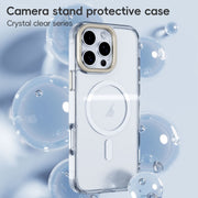 For iPhone 16 Mirror Crystal Clear Lens Holder MagSafe Magnetic Phone Case(Transparent)