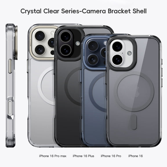 For iPhone 16 Plus Mirror Crystal Clear Lens Holder MagSafe Magnetic Phone Case(Transparent)