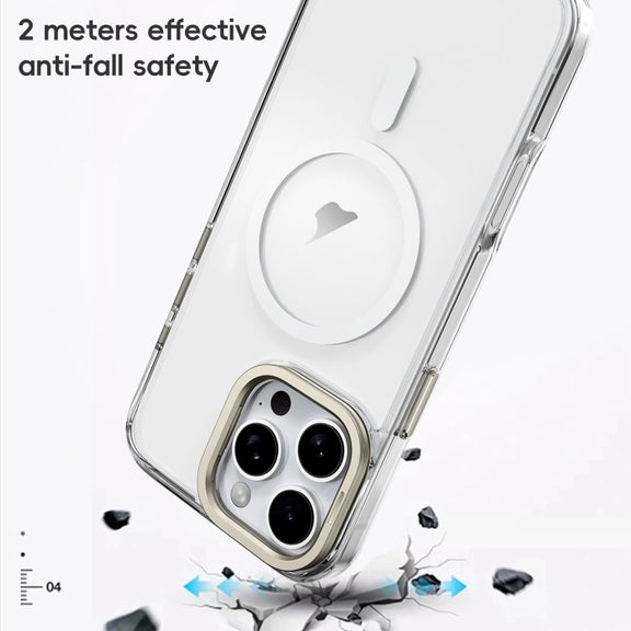 For iPhone 16 Pro Mirror Crystal Clear Lens Holder MagSafe Magnetic Phone Case(Transparent)
