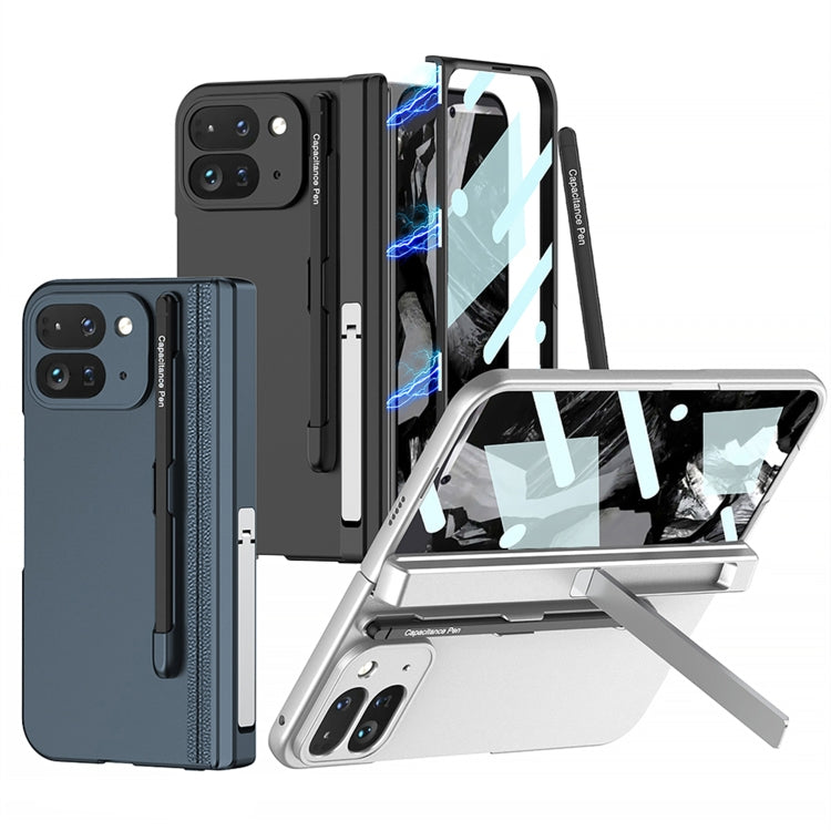For Google Pixel 9 Pro Fold GKK Integrated Magnetic Full Coverage Flip Phone Case, Included Pen(Navy Blue)