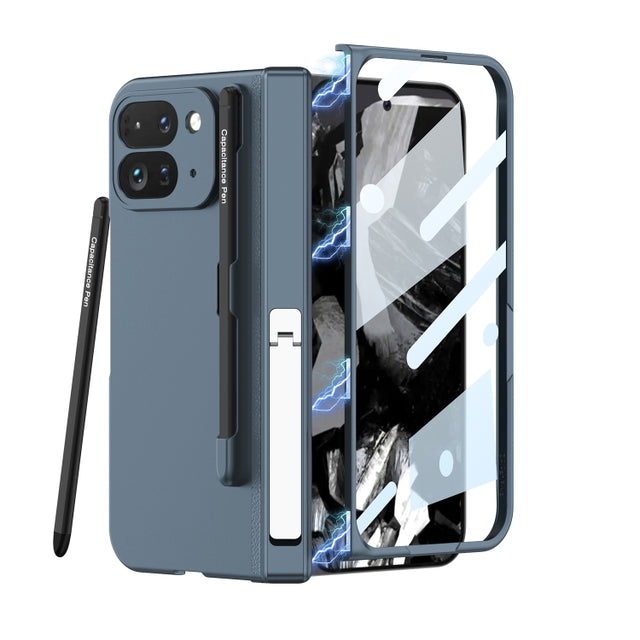 For Google Pixel 9 Pro Fold GKK Integrated Magnetic Full Coverage Flip Phone Case, Included Pen(Navy Blue)