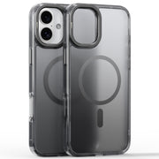 For iPhone 16 Plus Frosted Crystal Clear Lens Holder MagSafe Magnetic Phone Case(Transparent Grey)