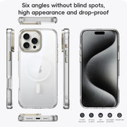 For iPhone 16 Frosted Crystal Clear Lens Holder MagSafe Magnetic Phone Case(Transparent Titanium Blue)