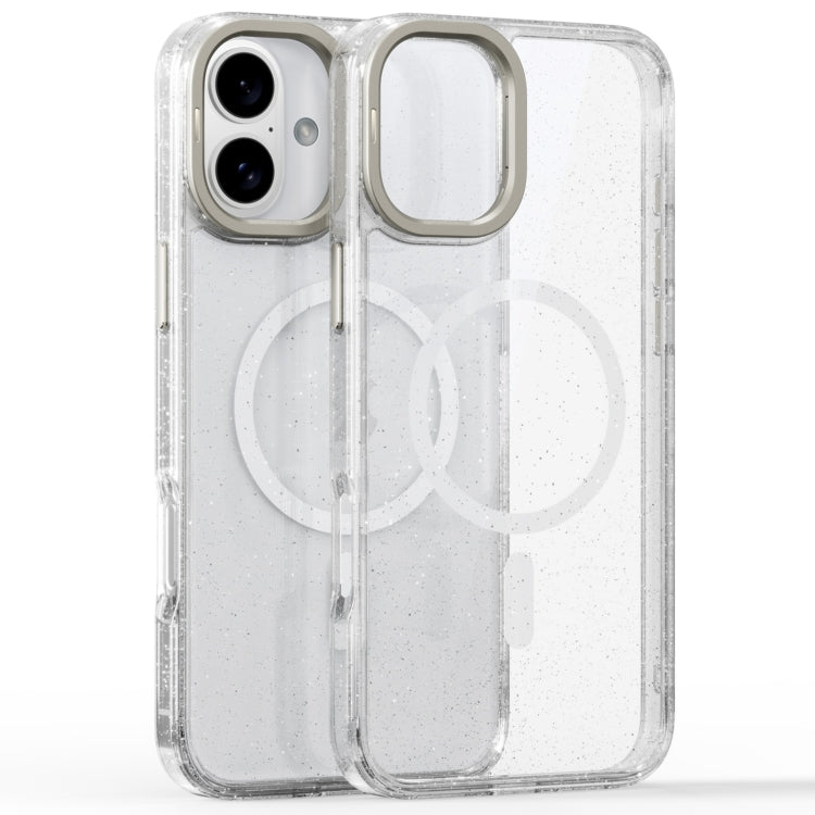 For iPhone 16 Plus Glitter Powder Lens Holder MagSafe Magnetic Phone Case(Transparent)