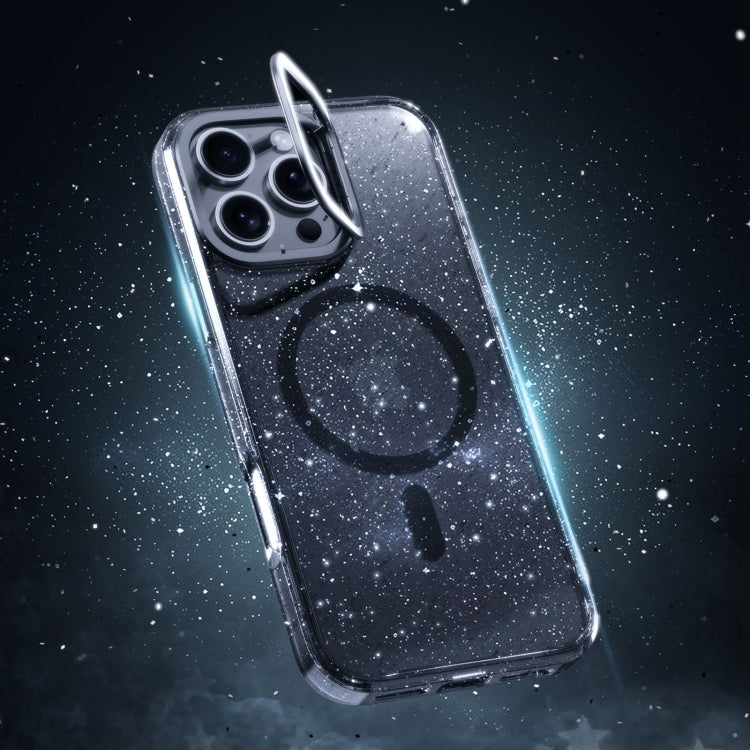 For iPhone 16 Plus Glitter Powder Lens Holder MagSafe Magnetic Phone Case(Transparent)