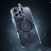 For iPhone 16 Pro Glitter Powder Lens Holder MagSafe Magnetic Phone Case(Transparent)