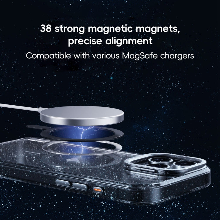 For iPhone 16 Glitter Powder Lens Holder MagSafe Magnetic Phone Case(Transparent)