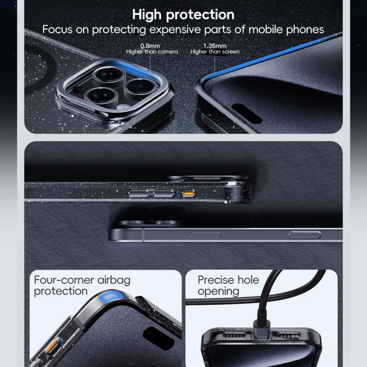 For iPhone 16 Plus Glitter Powder Lens Holder MagSafe Magnetic Phone Case(Transparent)