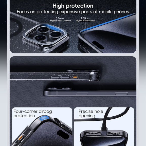 For iPhone 16 Plus Glitter Powder Lens Holder MagSafe Magnetic Phone Case(Transparent)