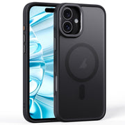 For iPhone 16 Frosted Lens Holder MagSafe Magnetic Phone Case(Black)