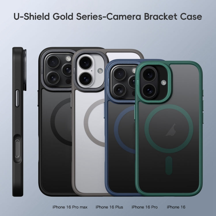 For iPhone 16 Pro Max Frosted Lens Holder MagSafe Magnetic Phone Case(Black)