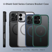 For iPhone 16 Pro Max Frosted Lens Holder MagSafe Magnetic Phone Case(Black)
