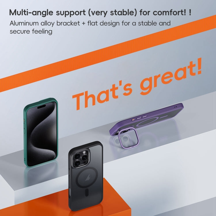 For iPhone 16 Pro Frosted Lens Holder MagSafe Magnetic Phone Case(Grey)