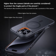 For iPhone 16 Plus Frosted Lens Holder MagSafe Magnetic Phone Case(Puprle)
