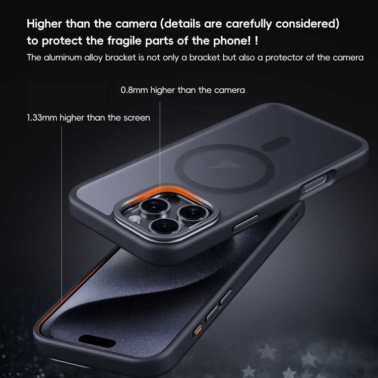 For iPhone 16 Pro Max Frosted Lens Holder MagSafe Magnetic Phone Case(Black)