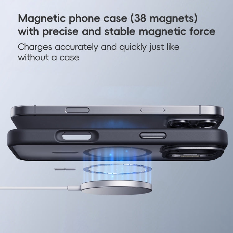 For iPhone 16 Pro Max Frosted Lens Holder MagSafe Magnetic Phone Case(Black)