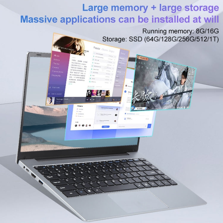 14 inch Windows 11 Laptop, 8GB+128GB, Gen 4th Intel Core i3 CPU, 180 Degree Rotation Axis(Silver)