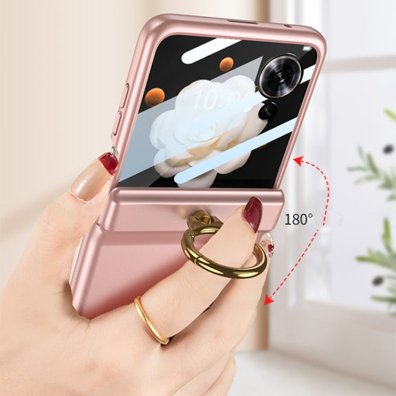 For Honor Magic V Flip GKK Integrated Magnetic Folding Hinge Full Coverage Phone Case with Ring Holder(Black)