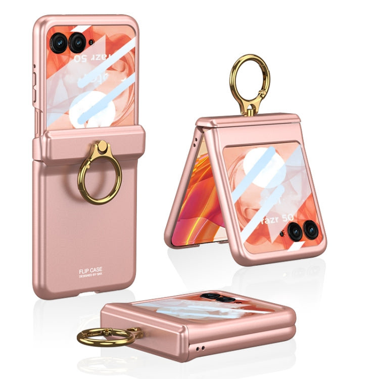 For Motorola Razr 50 GKK Integrated Magnetic Hinged Flip Case with Ring Holder(Pink)