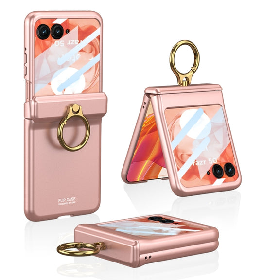 For Motorola Razr 50 GKK Integrated Magnetic Hinged Flip Case with Ring Holder(Pink)