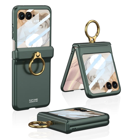 For Motorola Razr 50 GKK Integrated Magnetic Hinged Flip Case with Ring Holder(Green)