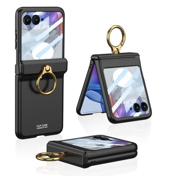 For Motorola Razr 50 GKK Integrated Magnetic Hinged Flip Case with Ring Holder(Black)