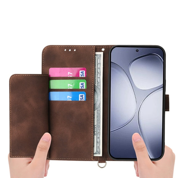 For Redmi K70 Ultra Skin Feel Flowers Embossed Wallet Leather Phone Case(Brown)