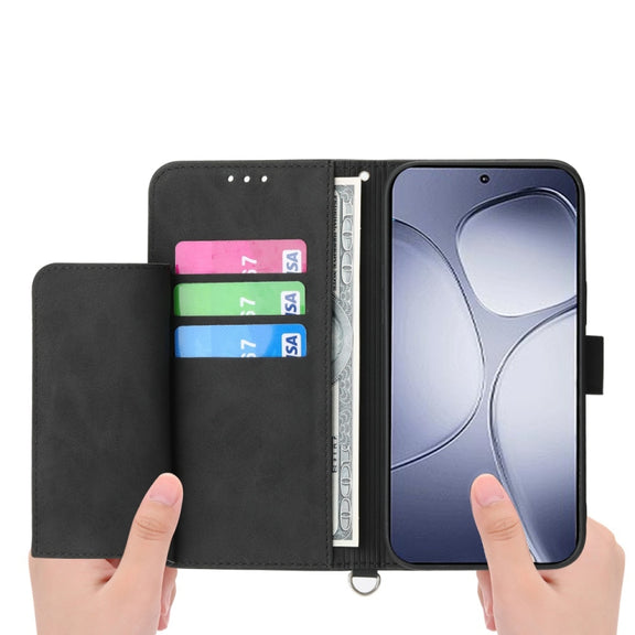 For Redmi K70 Ultra Skin Feel Flowers Embossed Wallet Leather Phone Case(Black)