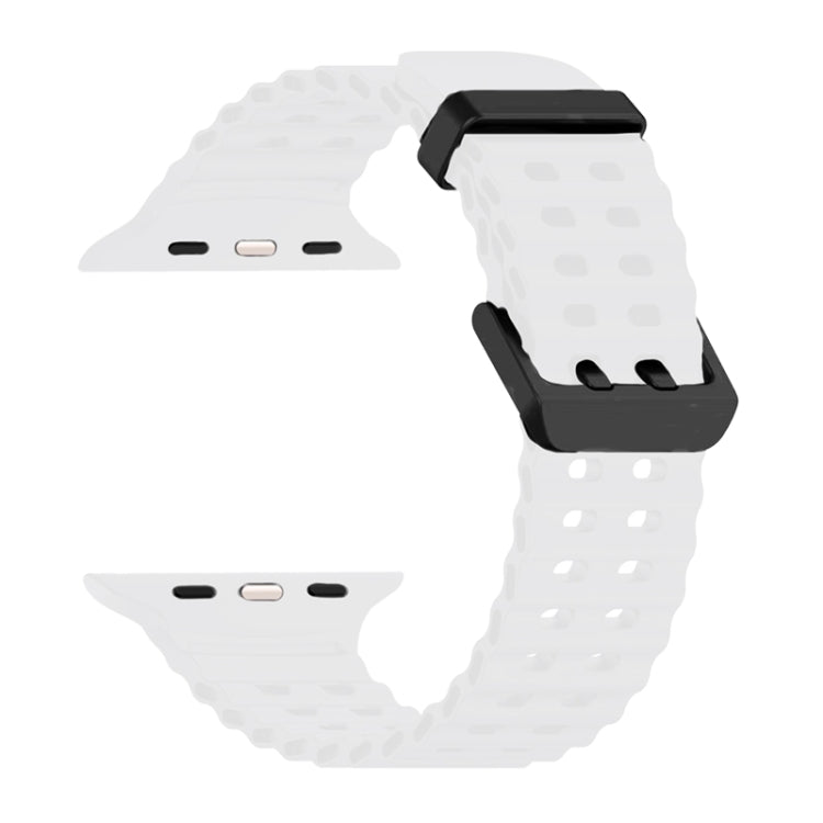 For Apple Watch SE 2023 44mm Ocean Dual-Row Hole Silicone Watch Band(White)