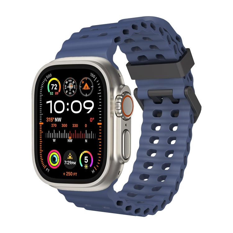 For Apple Watch Ultra 2 49mm Ocean Dual-Row Hole Silicone Watch Band(Midnight Blue)