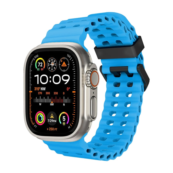 For Apple Watch Ultra 49mm Ocean Dual-Row Hole Silicone Watch Band(Blue)