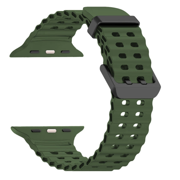For Apple Watch Series 8 45mm Ocean Dual-Row Hole Silicone Watch Band(Forest Green)