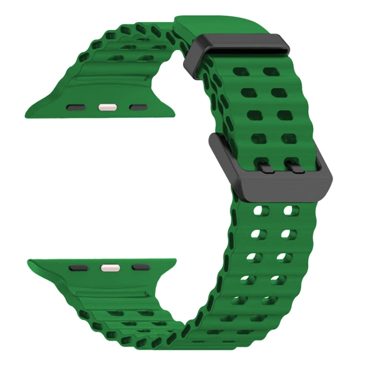 For Apple Watch Series 7 45mm Ocean Dual-Row Hole Silicone Watch Band(Alfalfa)