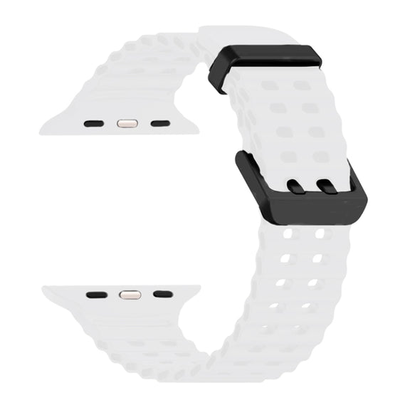 For Apple Watch SE 44mm Ocean Dual-Row Hole Silicone Watch Band(White)