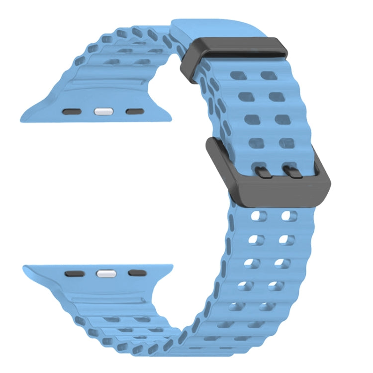 For Apple Watch SE 44mm Ocean Dual-Row Hole Silicone Watch Band(Premium Blue)