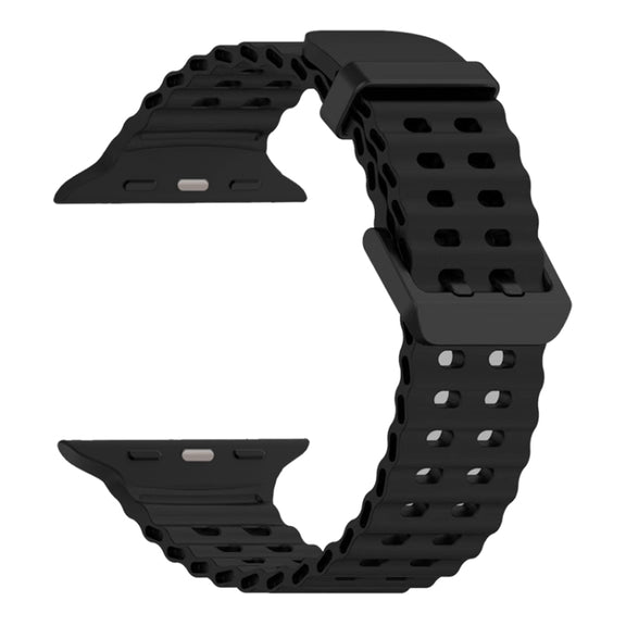 For Apple Watch SE 44mm Ocean Dual-Row Hole Silicone Watch Band(Black)
