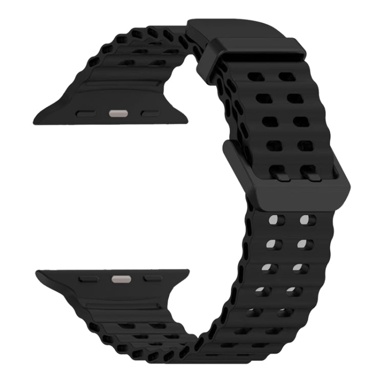 For Apple Watch SE 44mm Ocean Dual-Row Hole Silicone Watch Band(Black)