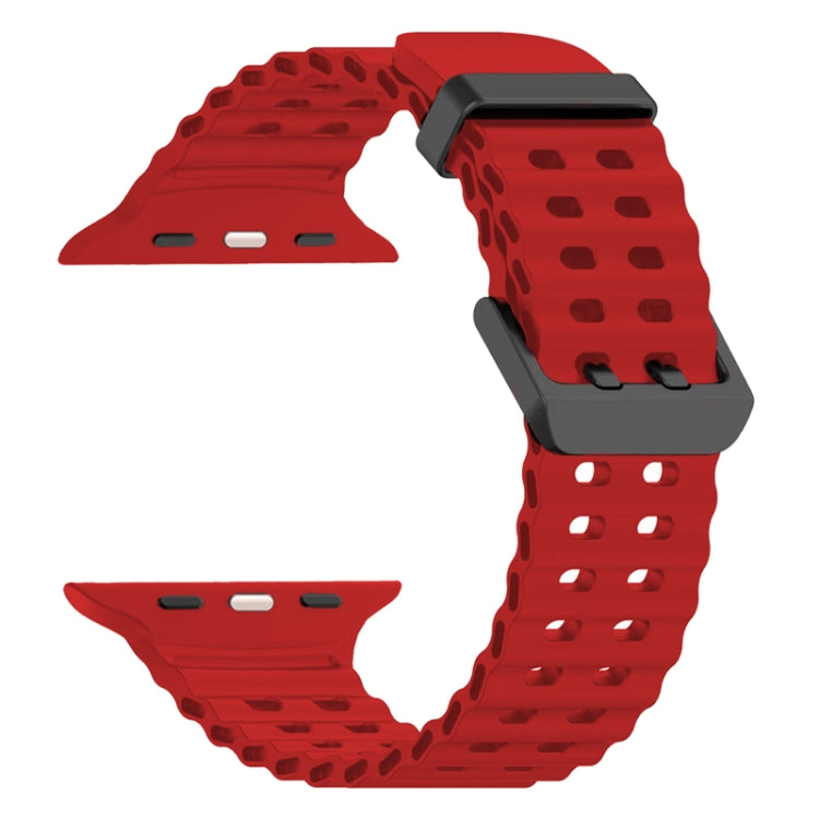 For Apple Watch SE 44mm Ocean Dual-Row Hole Silicone Watch Band(Red)