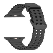 For Apple Watch SE 44mm Ocean Dual-Row Hole Silicone Watch Band(Grey)