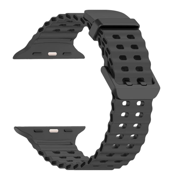 For Apple Watch SE 44mm Ocean Dual-Row Hole Silicone Watch Band(Grey)
